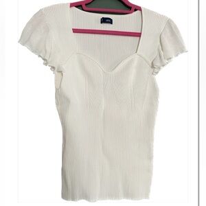 GAP- sweetheart neck Ribbed Knit Corset flutter sleeve Blouse Off-white Cream
